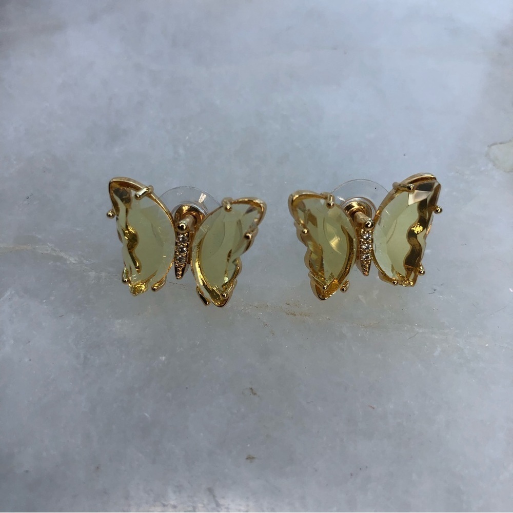 NWOT gold & yellow crystal butterfly earrings - Picture 3 of 3